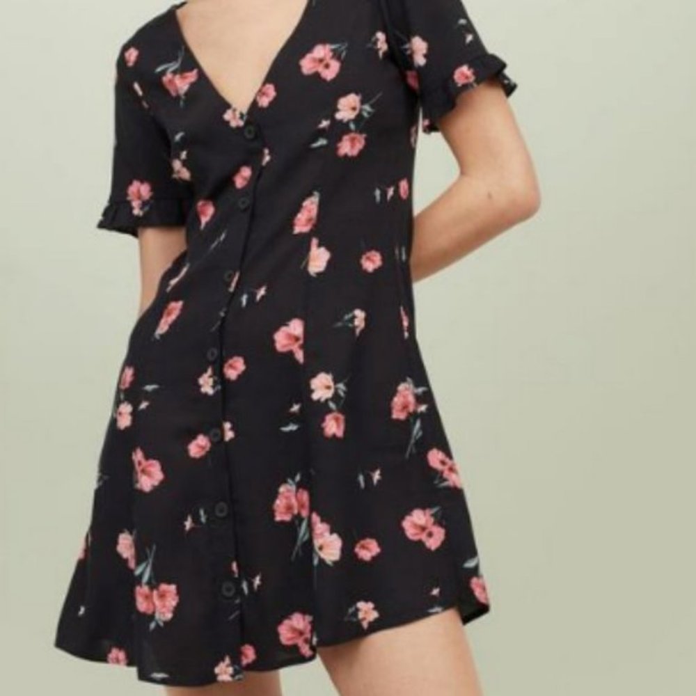 Black Floral Button Dress
